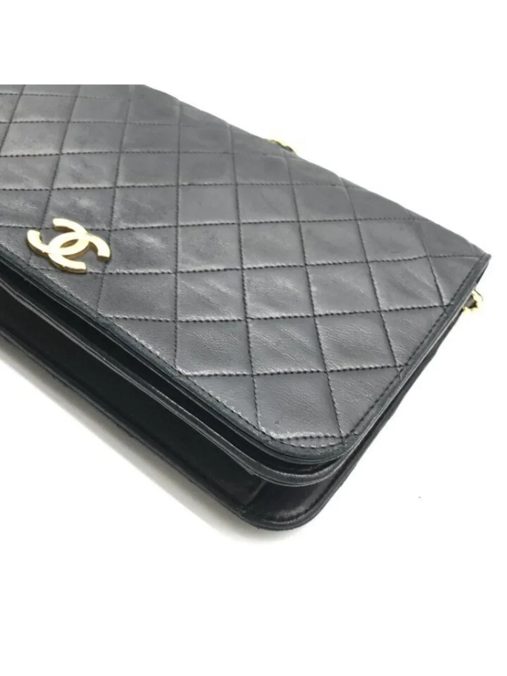 Chanel CC Logo Quilted Push Lock Chain Shoulder Bag Black